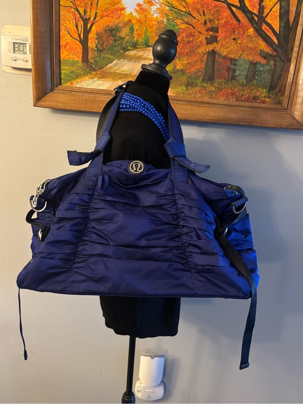 Lululemon Athletica Deep Blue Nylon Ruched Tote Silver Hardware
